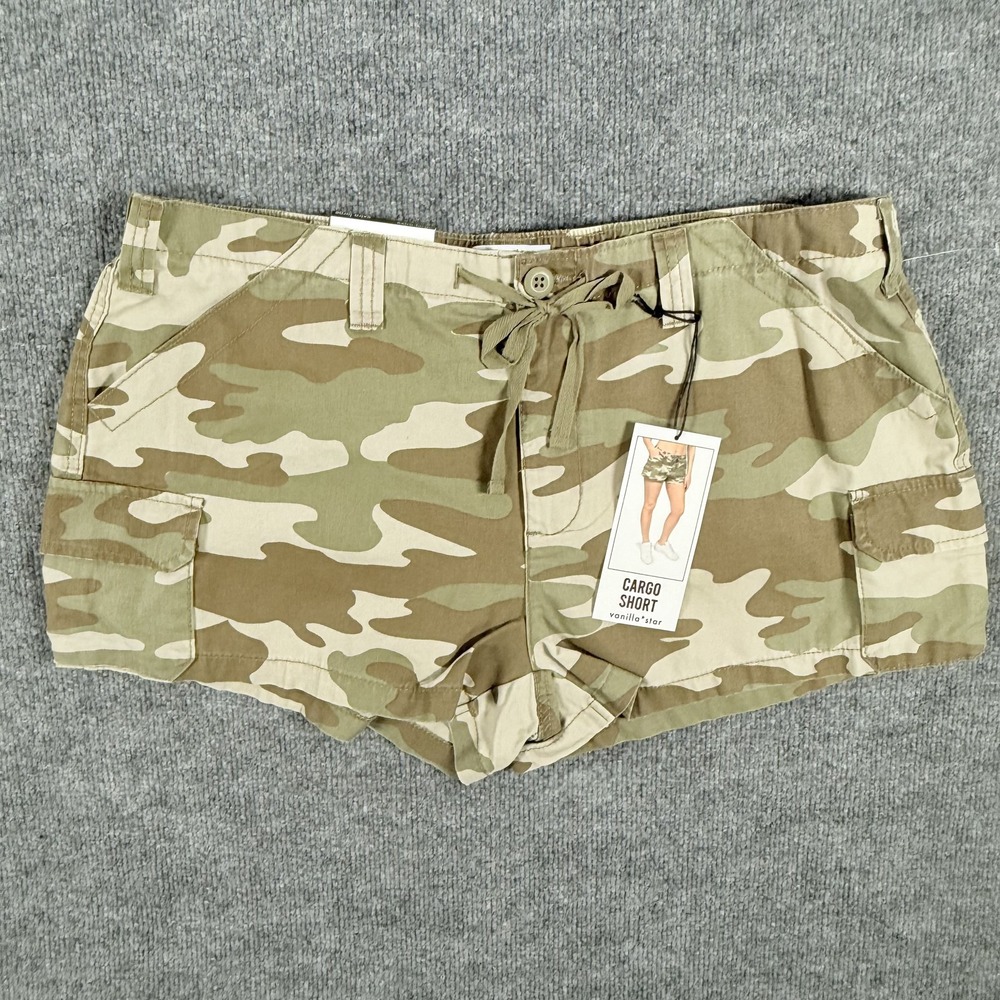 Vanilla Star Cargo Shorts Womens XL Camo Green Khaki Camouflage Outdoor Pockets